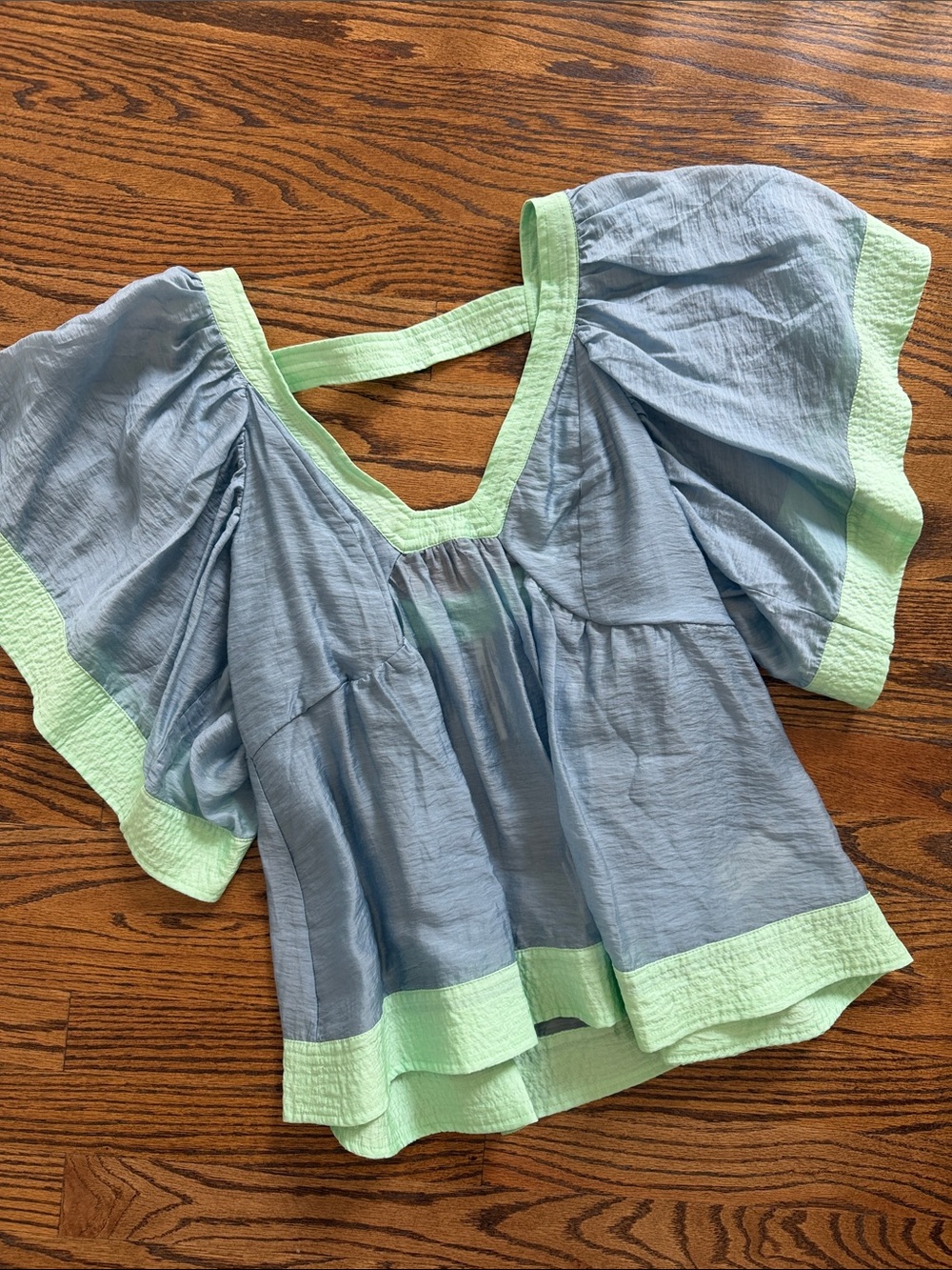 NWT Anthropologie Babydoll Colorblock Blue Green Blouse Size Small